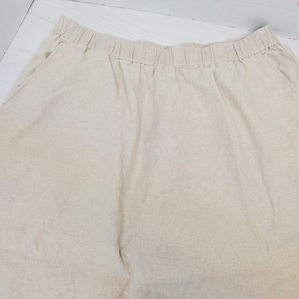 Eileen Fisher Women Large Oatmeal Linen Blend Elastic Waist Midi Skirt Lagenlook